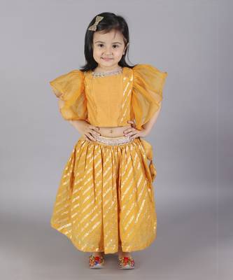 Orange zari organza blouse with cotton zari lehnga 3