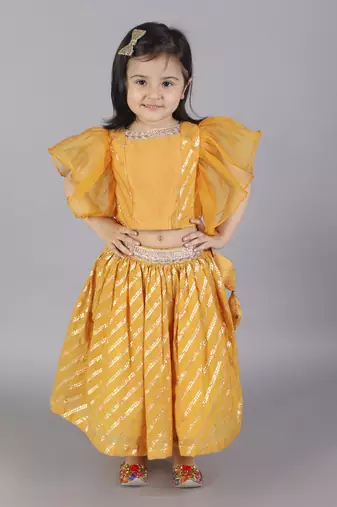 Orange zari organza blouse with cotton zari lehnga
