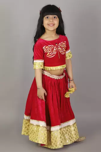 Pink velvet embroidered blouse with lehnga