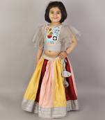 Grey embroidered blouse with multicolored lehnga