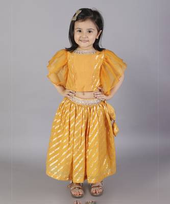 Orange zari organza blouse with cotton zari lehnga 4