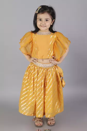 Orange zari organza blouse with cotton zari lehnga