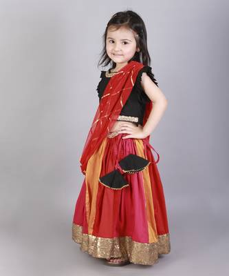 Black ruffled blouse with multi color lehnga 2