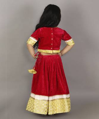 Pink velvet embroidered blouse with lehnga 5