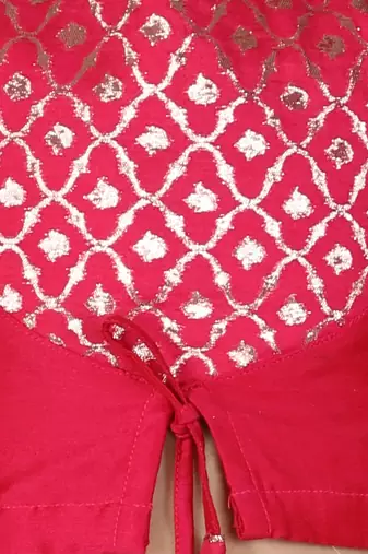 Fuschia pink ruffled blouse with cotton zari lehnga