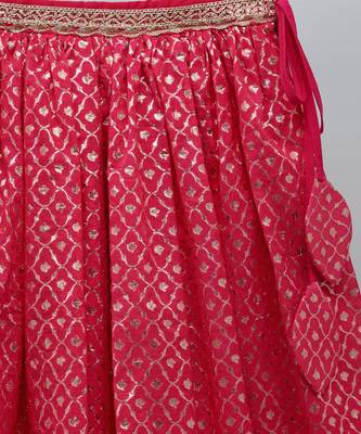 Fuschia pink ruffled blouse with cotton zari lehnga 3