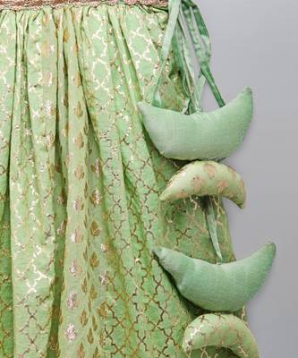 Lime green organza ruffled blouse with cotton zari lehnga 3