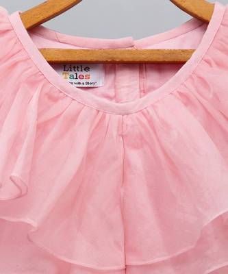 Light pink organza ruffled blouse with cotton zari lehnga 4