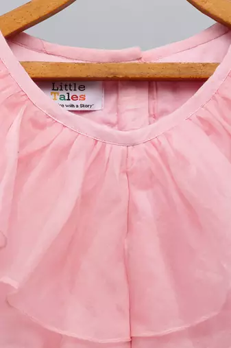 Light pink organza ruffled blouse with cotton zari lehnga