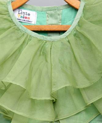 Lime green organza ruffled blouse with cotton zari lehnga 4