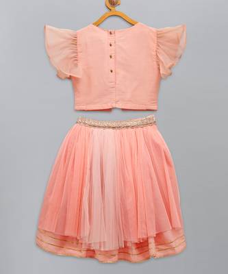 Peach frilly top with double layered net lehnga 4