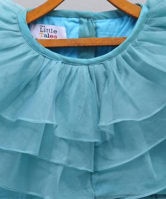 Blue organza ruffled blouse with cotton zari lehnga 4