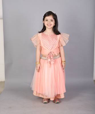 Peach frilly top with double layered net lehnga 1