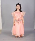 Peach frilly top with double layered net lehnga