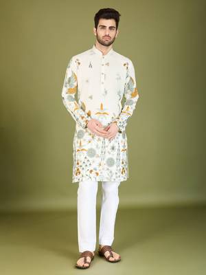 White rayon thread & sequins embroidered work wedding ceremony festival marriage party wear straight kurta 7