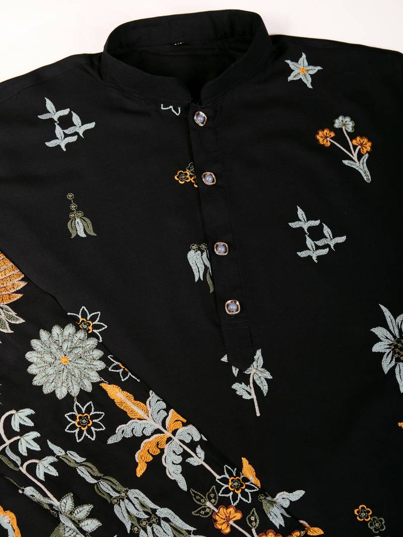 Black rayon thread & sequins embroidered work wedding ceremony festival marriage party wear straight kurta