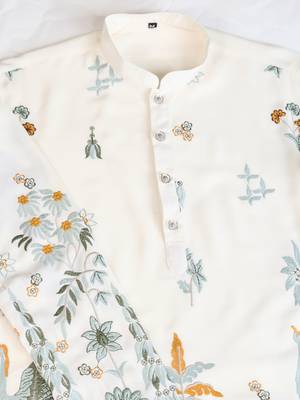 White rayon thread & sequins embroidered work wedding ceremony festival marriage party wear straight kurta 10
