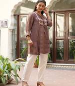 women's brown polyester floral print short kurti