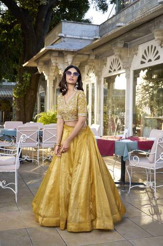 Women's mustard plain lehenga choli with Dupatta set