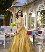 Women's mustard plain lehenga choli with Dupatta set