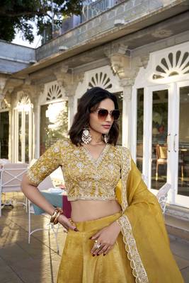 Women's mustard plain lehenga choli with Dupatta set 2