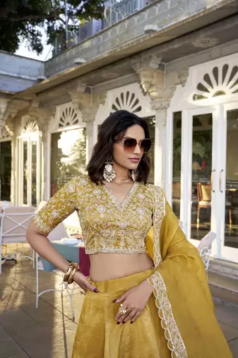 Women's mustard plain lehenga choli with Dupatta set