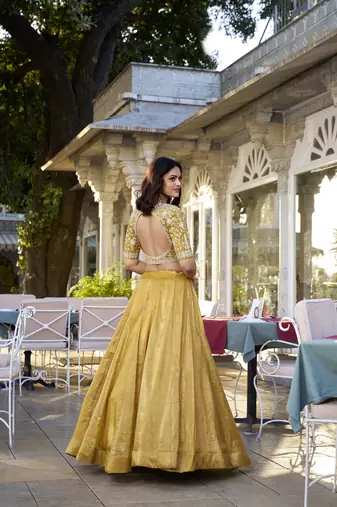 Women's mustard plain lehenga choli with Dupatta set