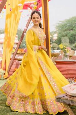 Yellow Haldi Mirror Work Lehenga Set for Women 1