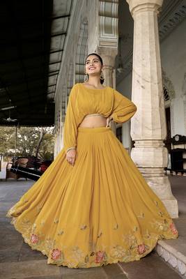 Sequins and thread embroidery work georgette cord set lehenga 2