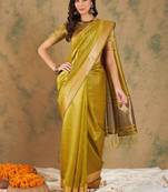 lime yellow zari woven organza saree with unstitched blouse piece