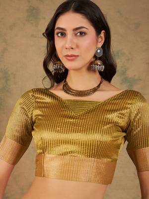 lime yellow zari woven organza saree with unstitched blouse piece 5