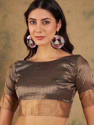 navy blue zari woven organza saree with unstitched blouse piece 5