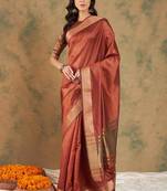 rust zari woven organza saree with unstitched blouse piece