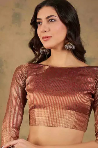 rust zari woven organza saree with unstitched blouse piece