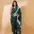dark green jacquard design cotton saree with unstitched blouse piece