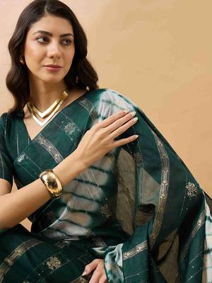 dark green jacquard design cotton saree with unstitched blouse piece 3