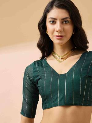 dark green jacquard design cotton saree with unstitched blouse piece 5