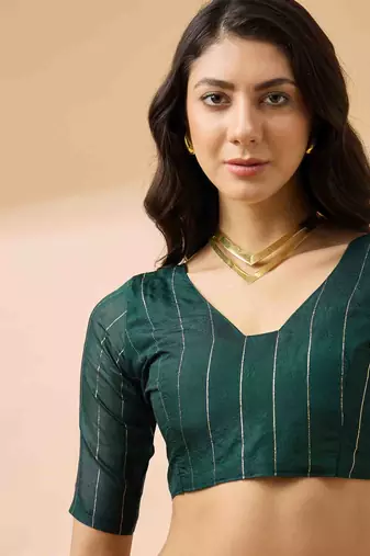 dark green jacquard design cotton saree with unstitched blouse piece