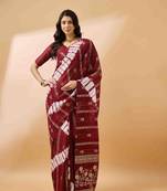 maroon jacquard design cotton saree with unstitched blouse piece