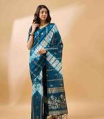 teal jacquard design cotton saree with unstitched blouse piece