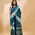 teal jacquard design cotton saree with unstitched blouse piece