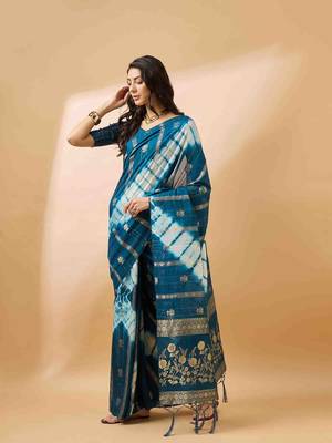 teal jacquard design cotton saree with unstitched blouse piece 2