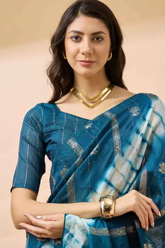 teal jacquard design cotton saree with unstitched blouse piece