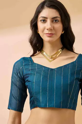 teal jacquard design cotton saree with unstitched blouse piece
