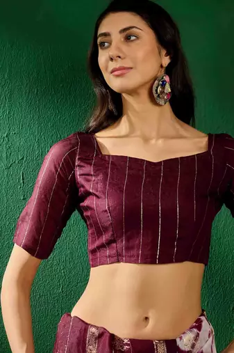 wine jacquard design cotton saree with unstitched blouse piece