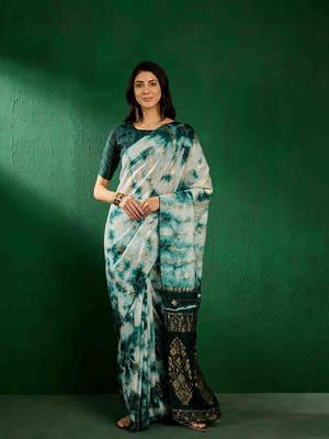 dark green jacquard design cotton saree with unstitched blouse piece 1