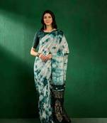 dark green jacquard design cotton saree with unstitched blouse piece