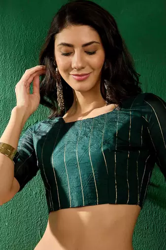 dark green jacquard design cotton saree with unstitched blouse piece