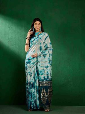 teal jacquard design cotton saree with unstitched blouse piece 1