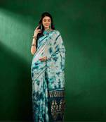 teal jacquard design cotton saree with unstitched blouse piece